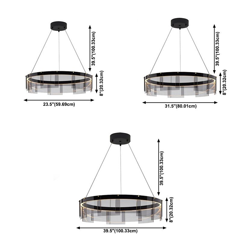 Modern Simple LED Chandelier Glass Circular  Pendant Light for Living Room