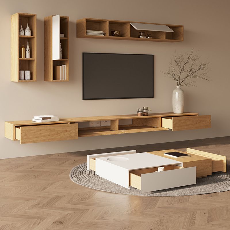 Wall-mounted TV Media Console Wooden TV Stand Console with Drawers