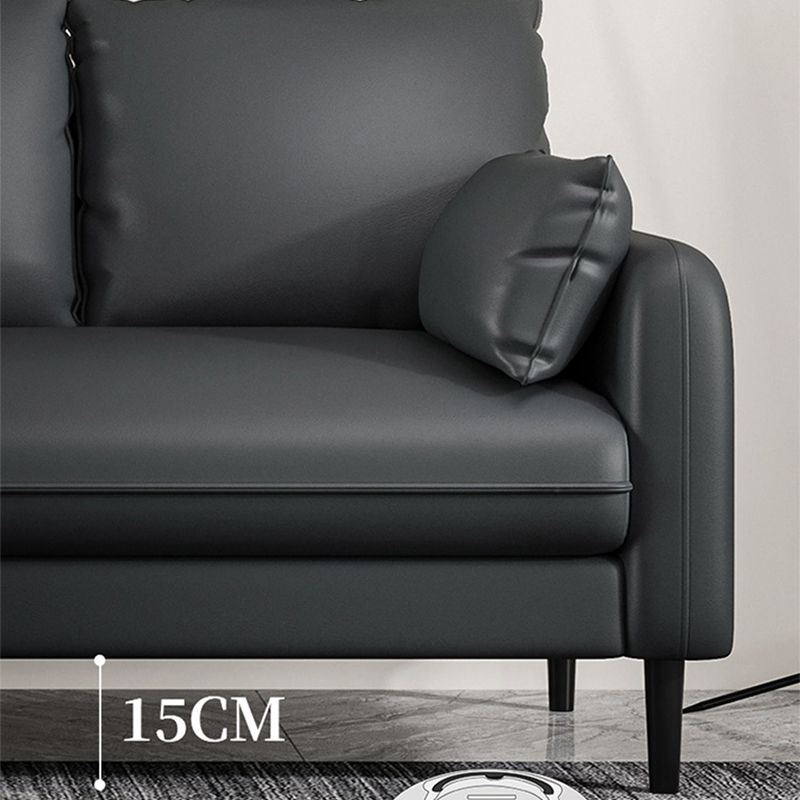 Faux Leather Square Arm Sofa Standard Sofa for Living Room with Bolster Pillows