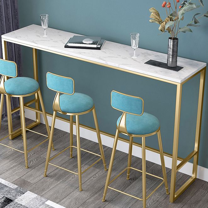 Glam Style Marble Bar Dining Table Rectangle Bar Table in White