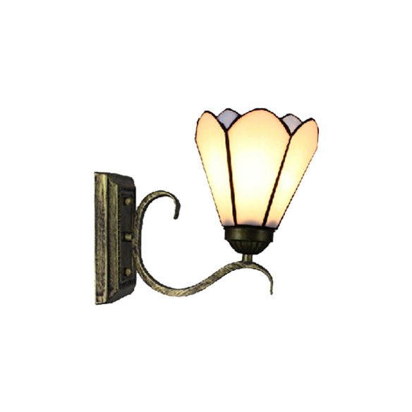 Cone Bookstore Wall Sconce Art Glass 1 Head Tiffany Simple Style Sconce Light in White Finish
