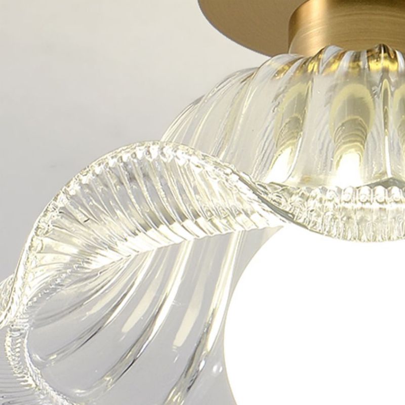 Wavy Shape Flush Mount Modern Style Glass 1 Light Flush Light in Clear /Green