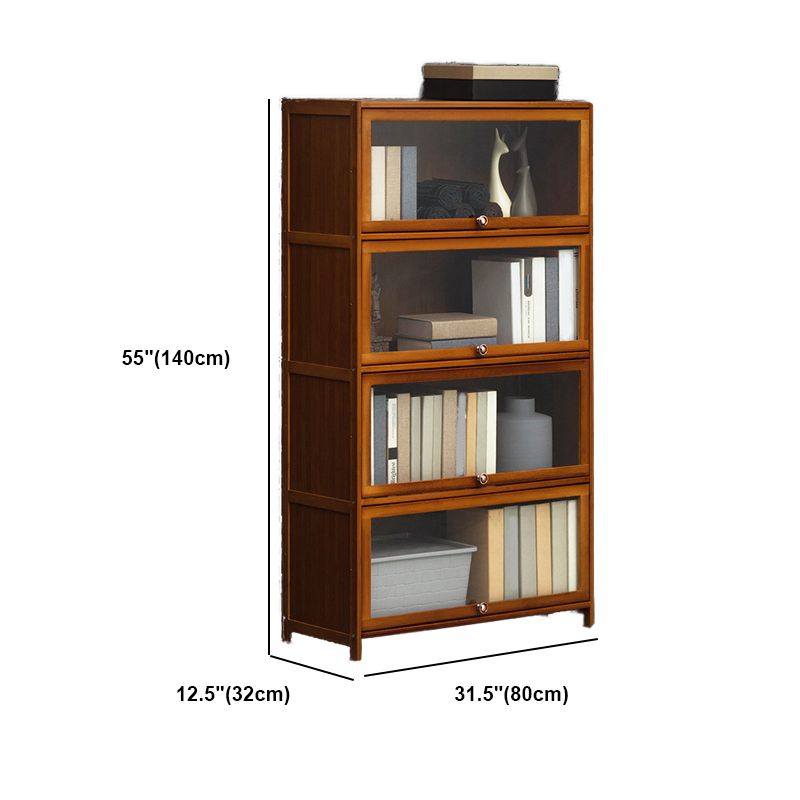 Modern Brown Book Shelf Bamboo Bedroom Shelf Bookcase with Cabinets