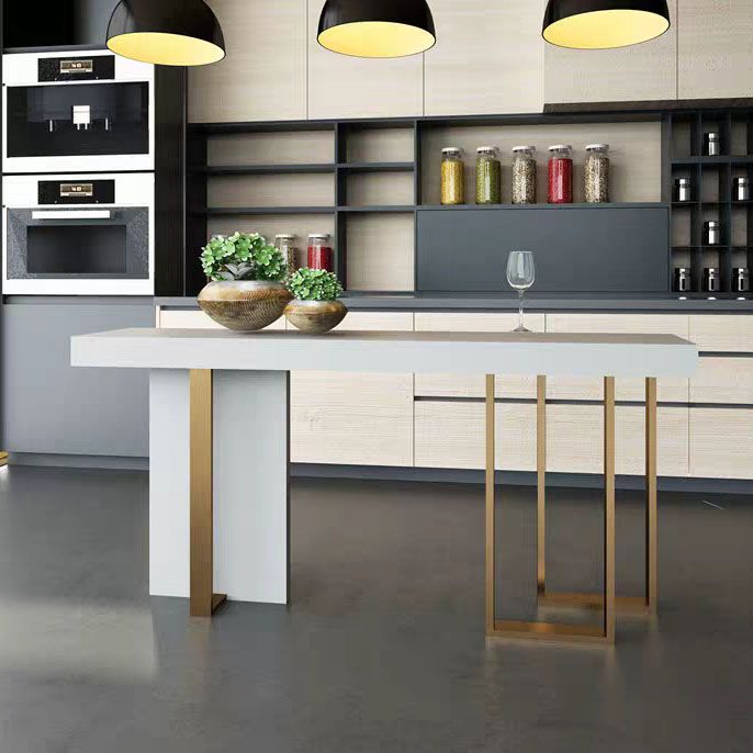 White Marble Top Bar Table Glam Metal and Stone Frame Pub Table