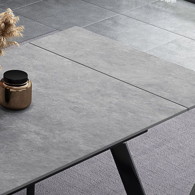 Mesa de comedor industrial rectangular extensible mesa de piedra sinterizada con 4 piernas negras