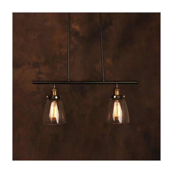 Cone Shade Dining Room Island Pendant Light Industrial Clear Glass 2/3 Lights Black Hanging Lamp Kit