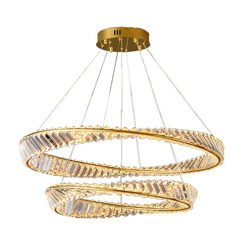 Round Shape Crystal Chandelier Modern Stainless Steel Down Lighting Pendant for Bedroom
