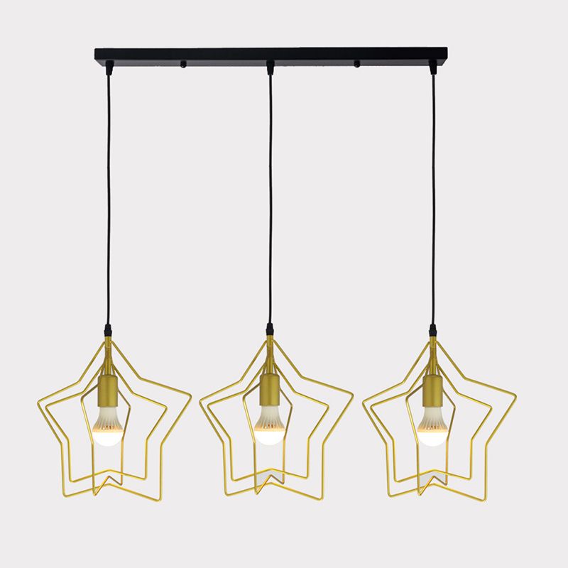 Metal 1 Light Pendant Light Nordic Simple Star Cage Hanging Lamp for Living Room