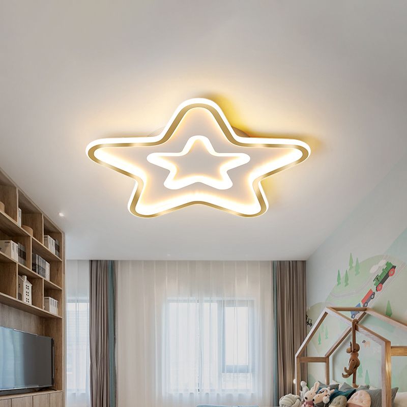 Extra Thin Star/Square/Triangle Flush Light Contemporary Metal Polished Gold LED Ceiling Mount Lamp for Baby Room