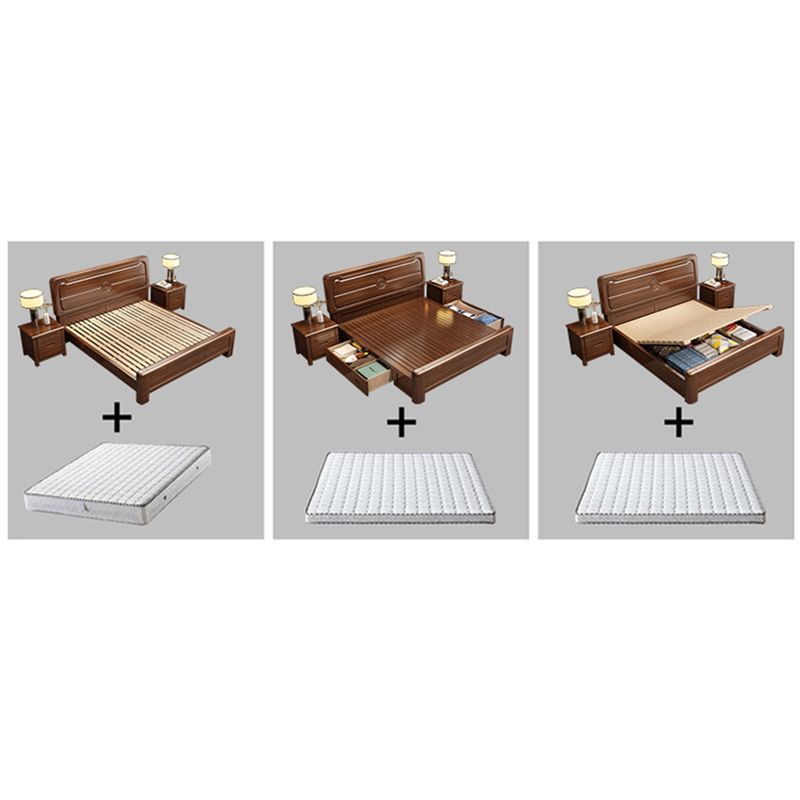 Mid-Century Modern Panel Bed Solid Wood Standard Bed with Headboard