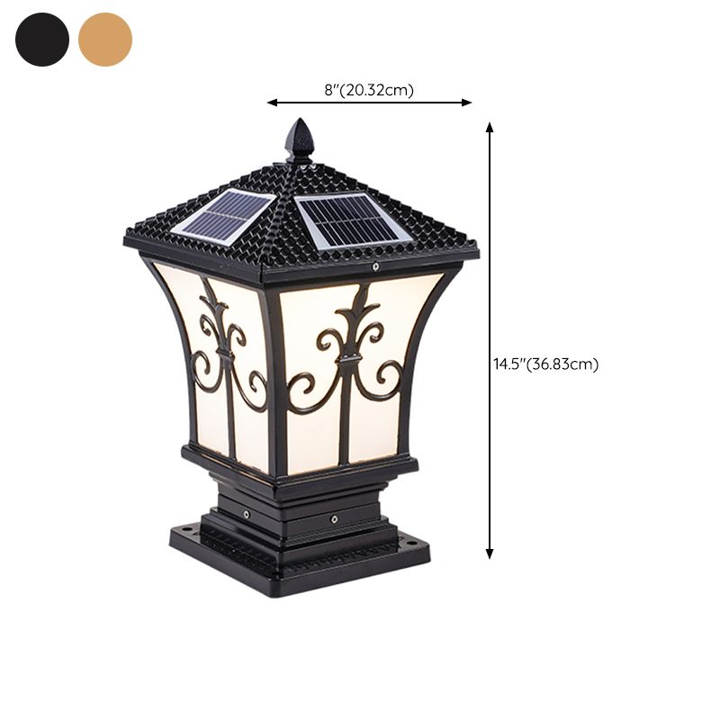 Rectangular Shape Metal Solar Pillar Lamp Modern Style 1-Light Outdoor Lights