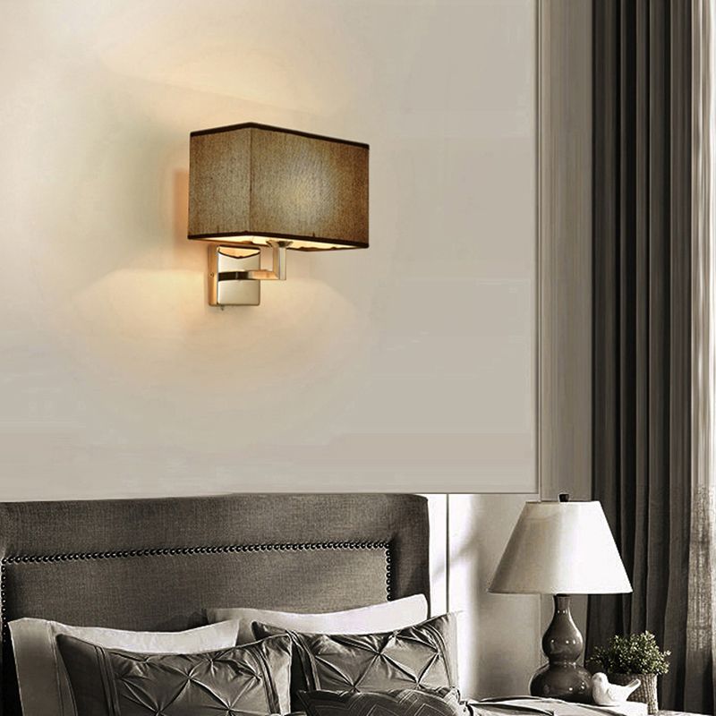Rectangular Fabric Wall Lamp Minimalist 1 Head Wall Mounted Lighting for Bedroom
