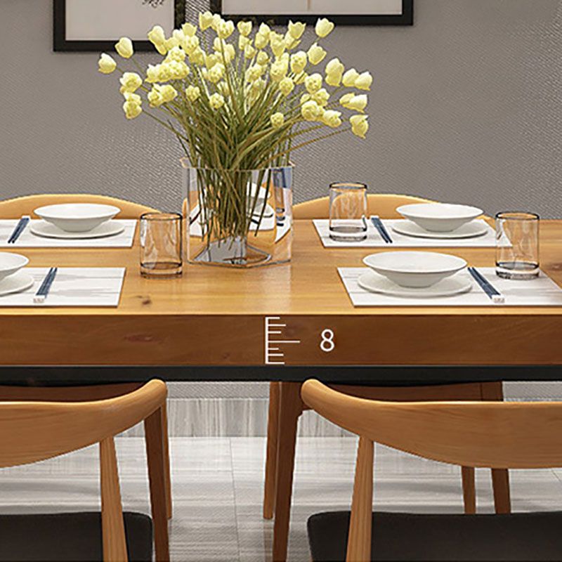 Pine Wood Top Dining Table Industrial Table with 4 Legs in Black