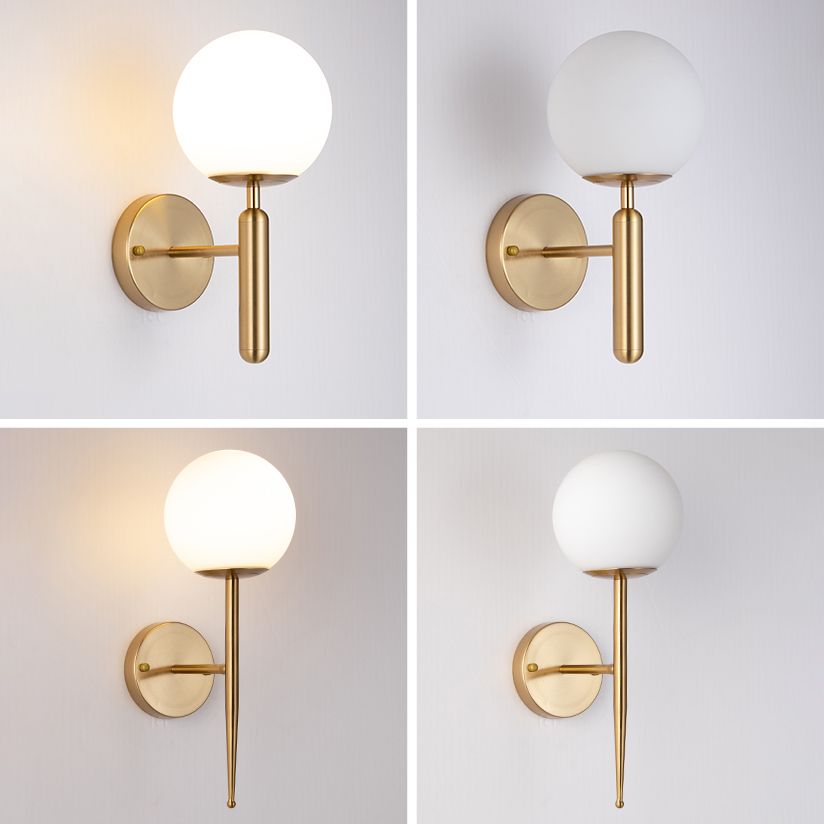 Living Room Wall Lamp Modern Style Brass Wall Sconce with White Glass Ball Shade