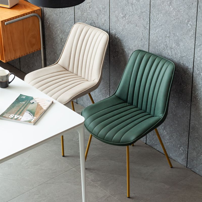 Glam Style Side Chair Faux Leather Gold Frame Dining Chair for Home