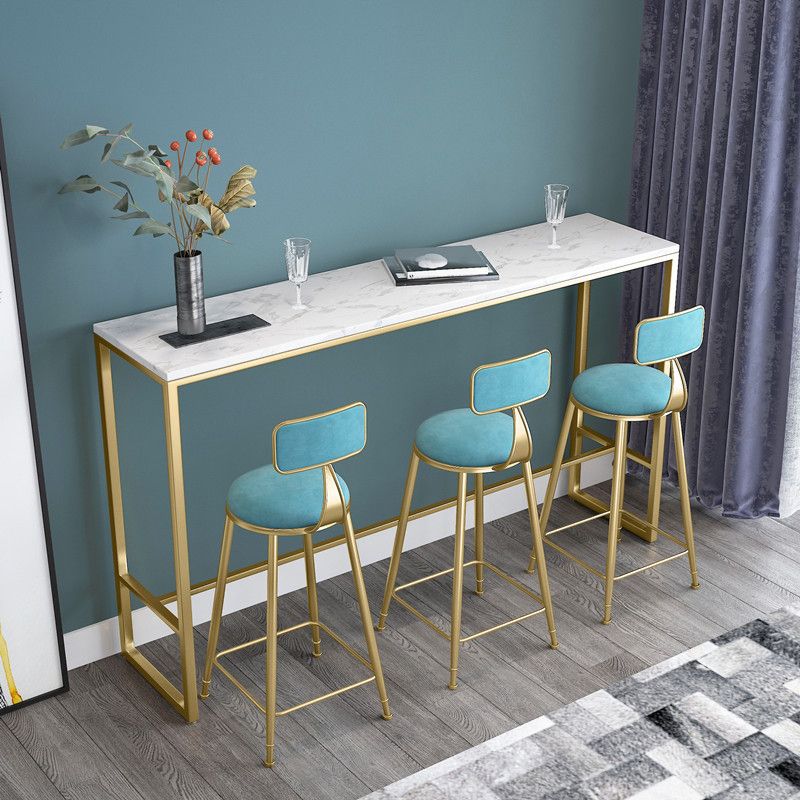 Rectangle Marble Top Bistro Table Modern Pub Table with Metal Trestle