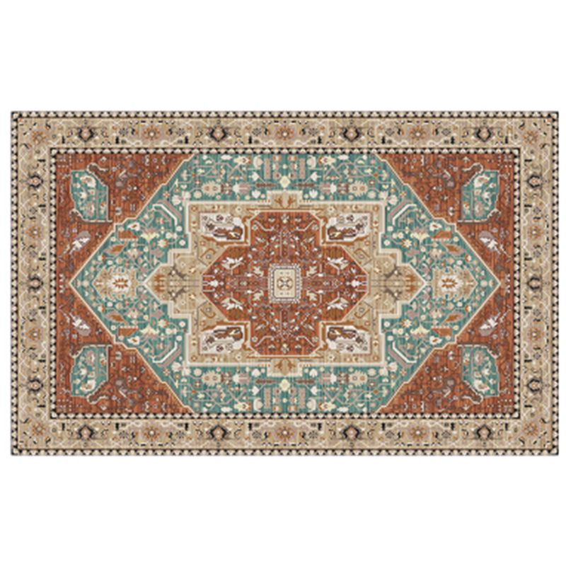 Multicolor Symmetrical Print Rug Polyester Carpet Retro Anti-Slip Backing Indoor Rug for Living Room