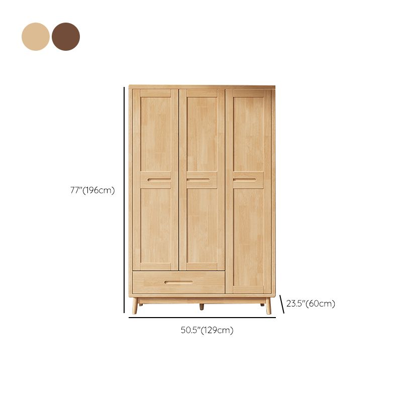 Modern Rubberwood Solid Wood Wardrobe Freestanding Wardrobe with Drawer