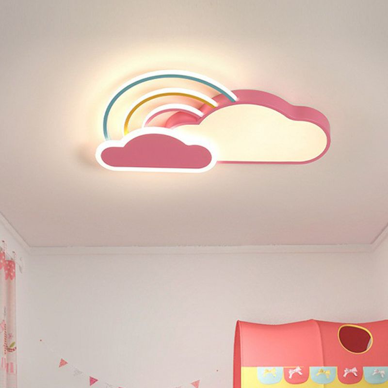 Cloud and Rainbow Kindergarten Flush Light Acrylic Cartoon LED Ceiling Mount Light Fixture