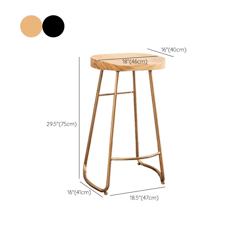 Modern Armless Backless Counter Stool Iron Bar Stool with Wooden Seat