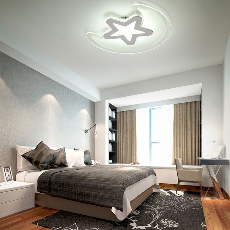 Modern White Finish Ceiling Light Moon and Star Acrylic LED Ceiling Mount Light for Kid Bedroom