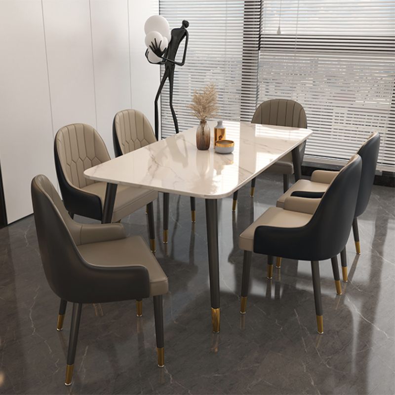 Glossy White Dining Table Set 1/5/7 Pieces Glam Dinette Set for Kitchen