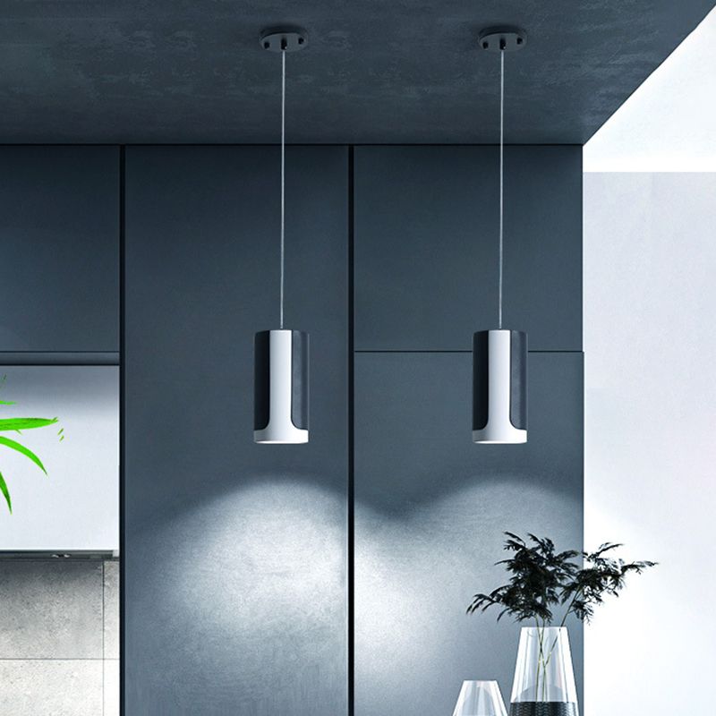 1 hoofd eettafel hangende lichtkit eenvoudige zwart -witte hanglamp met metalen schaduw van cilinder
