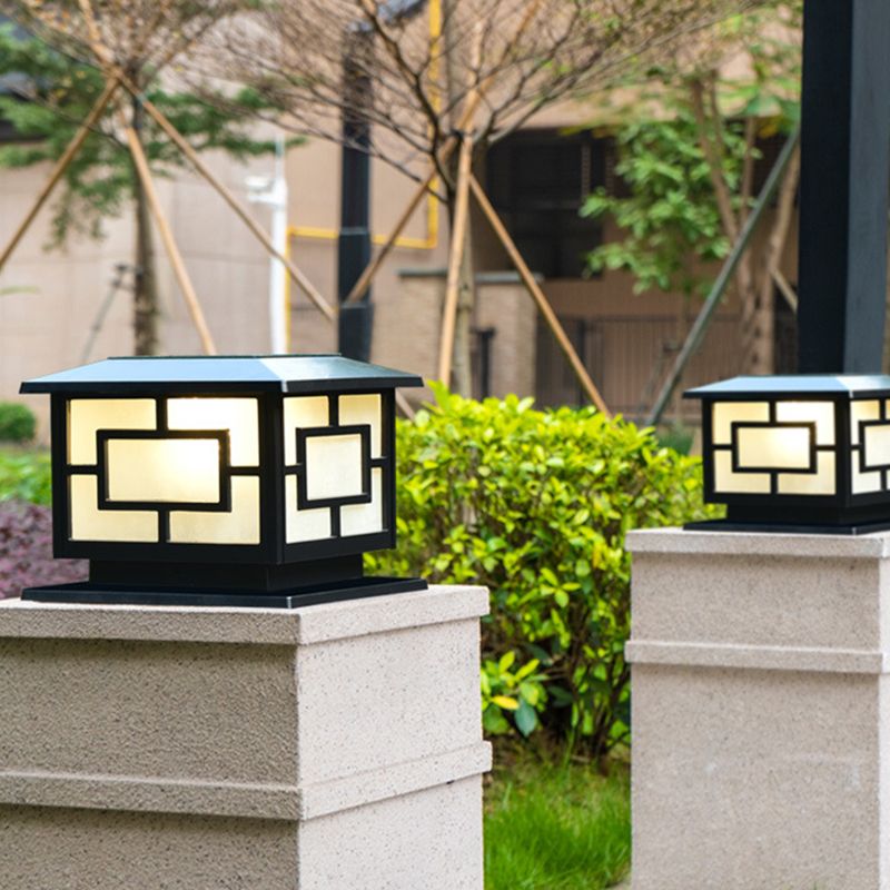 Metal Contemporary Pillar Lamp Square Shape Outdoor Waterproof Light with Acrylic Shade