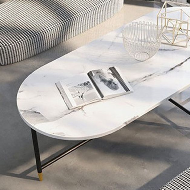 Round Marble Top Coffee Table Glam 4 Legs Coffee Cocktail Table