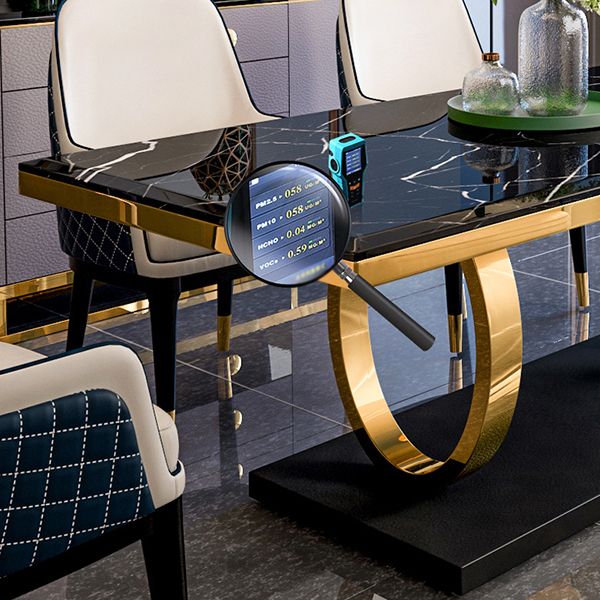 Mesa de comedor tradicional de lujo, mesa rectangular de piedra sinterizada con marco dorado