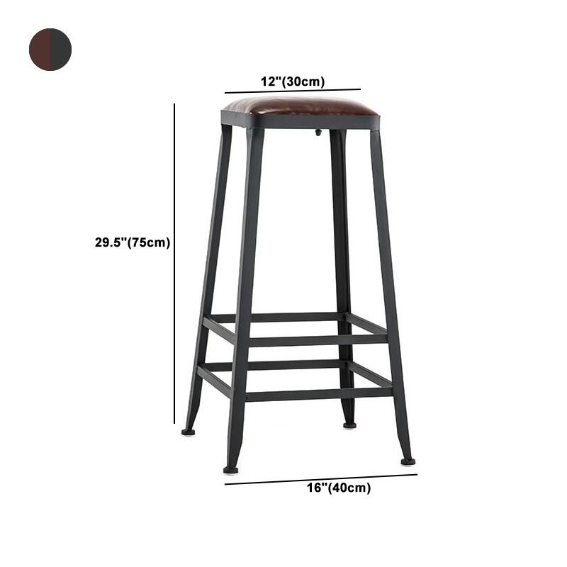 Industrial Armless Counter Stool Iron Bar Stool with Leather Cushion and Pedal for Cafe
