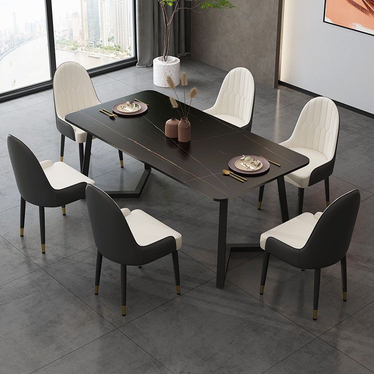 Contemporary Black Dining Table Set 1/2/7 Pieces Metal Dining Set with Padded Chairs