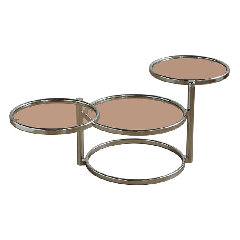 Round with Metal Accents Coffee Table Extendable Modern Glass Cocktail Table