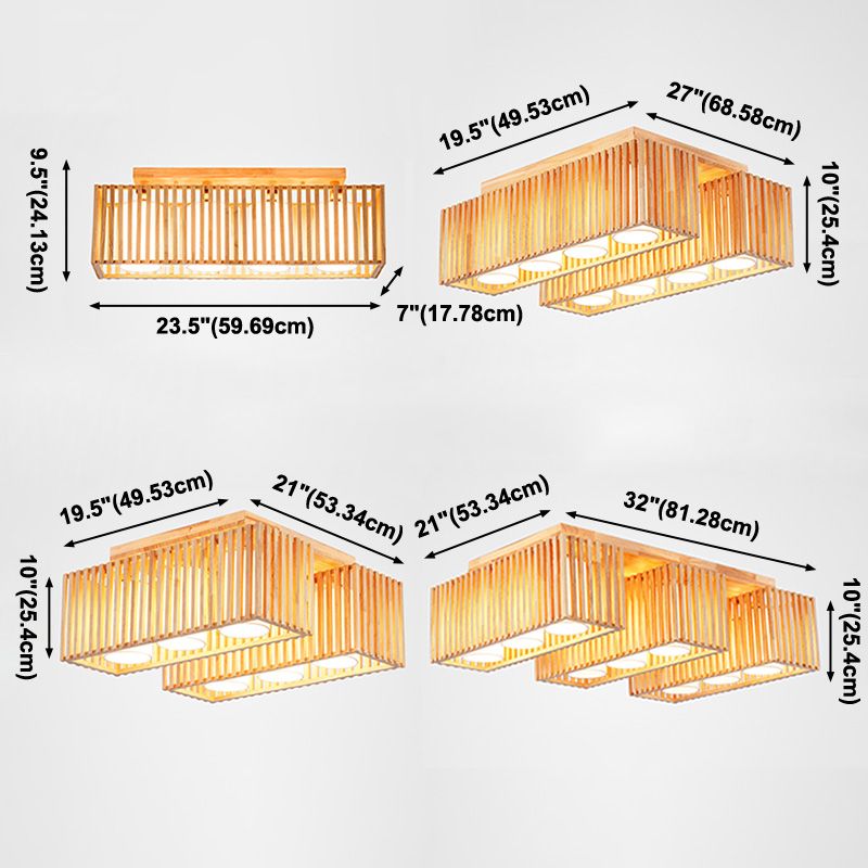 Luz de techo de madera rectángulo Luz de techo de montaje de montaje de led de estilo asiático