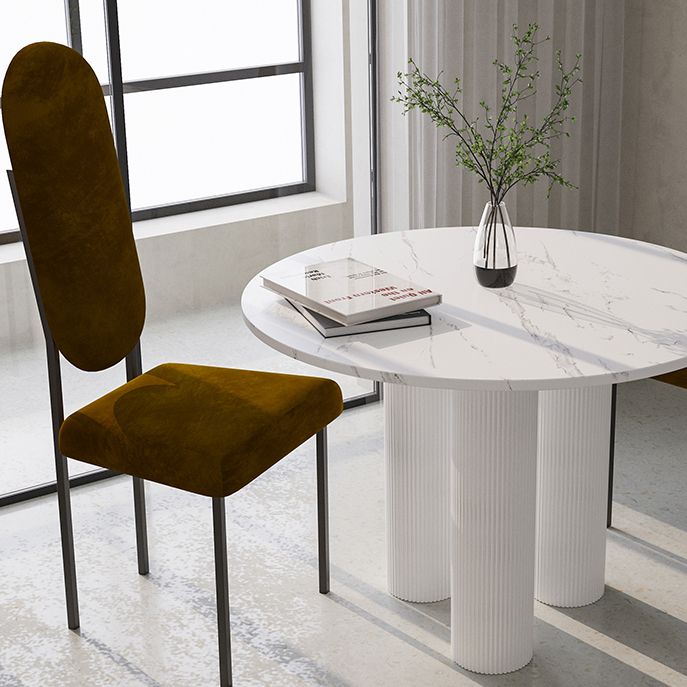 Round Shape Two-Color Dining Table Sintered Stone Table Contemporary with 3 Legs