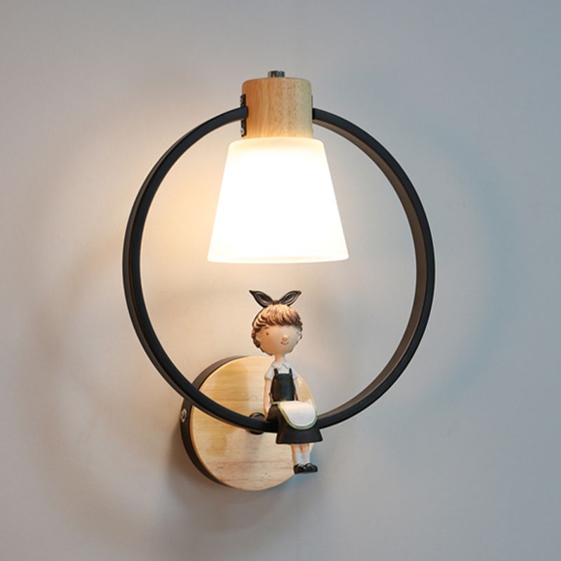 Modern Kids Wall Sconce Geometric Shape Metal Wall Light with Glass Shade for Bedroom