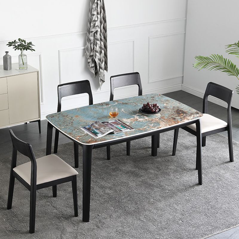 Sintered Stone Top Blue Table Modern Dining Table with Wooden Base and 4 Legs