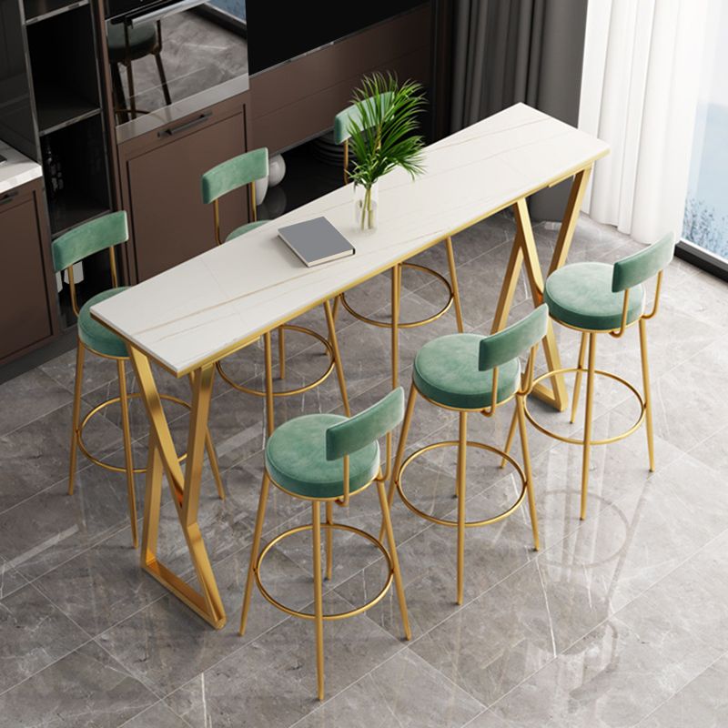 Glam Backrest Dining Stools Round Bar Stools with Metal Legs