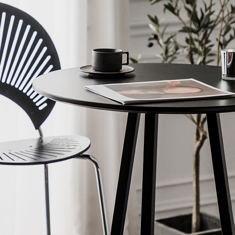 Contemporary Wood Top Round Bar Dining Table with Metal Base