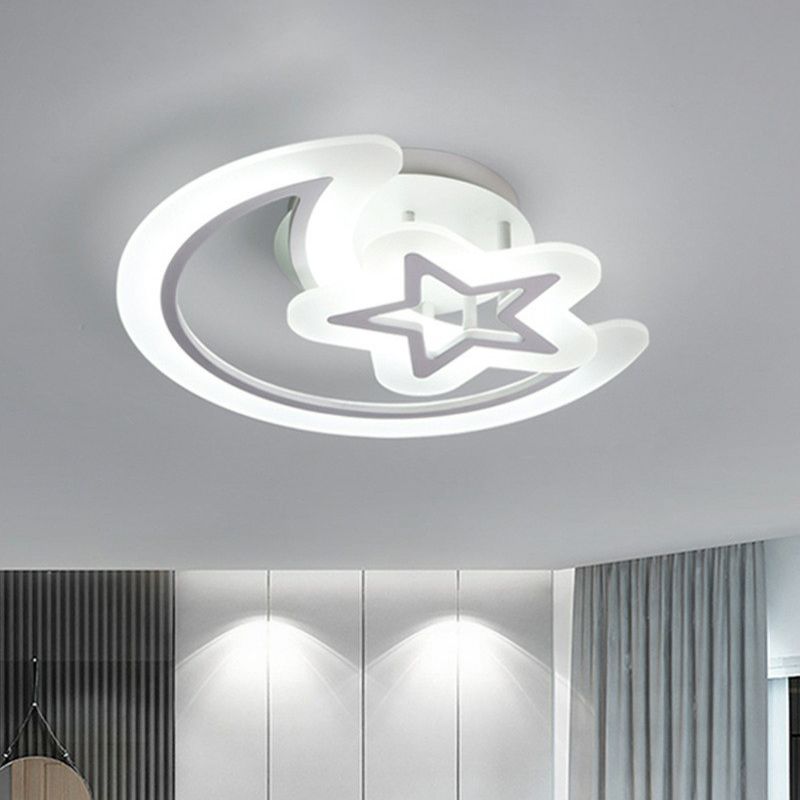 Crescent and Star LED Semi Flush Light Modern Style Acrylic Bedroom Ceiling Flush Mount