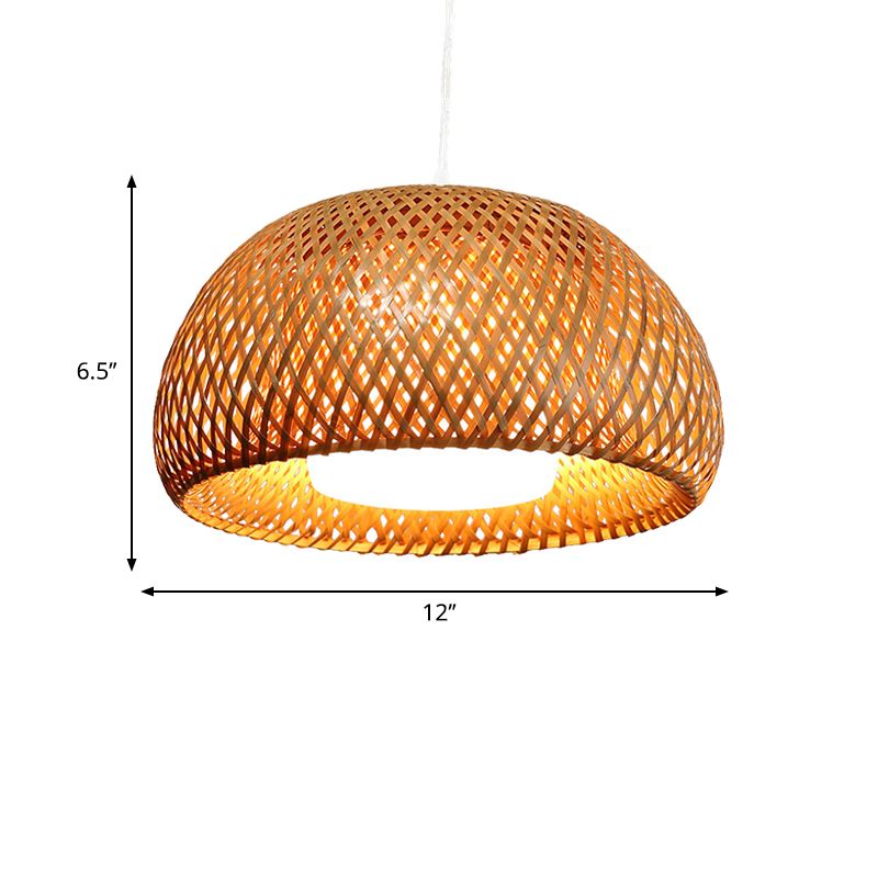 Bamboo Double-Decker Domed Hanging Lamp Rustic 1 Light Suspended Light for Restaurant Dining Room