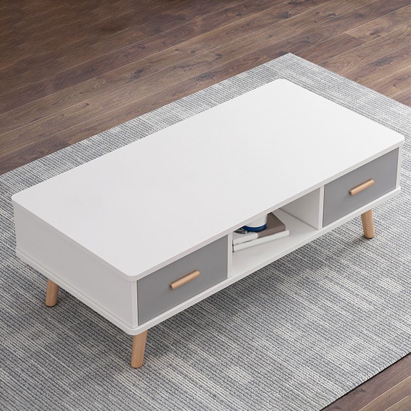 Rectangular with 2 Drawers Coffee Table Scandinavian Wood Cocktail Table