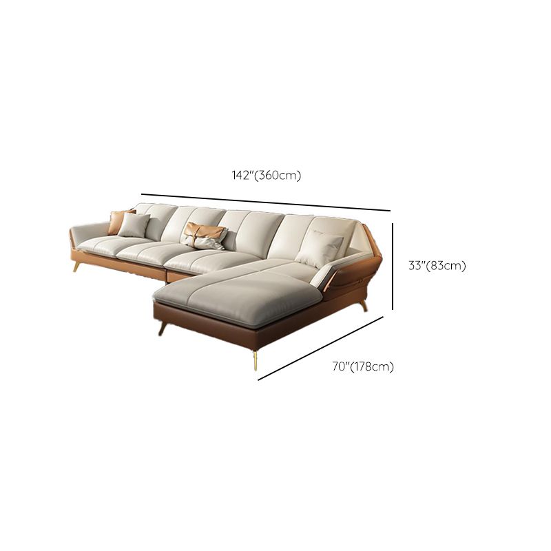 32"H Glam Sectional Sofa White Leather Cushion Back Sleeper Sectional