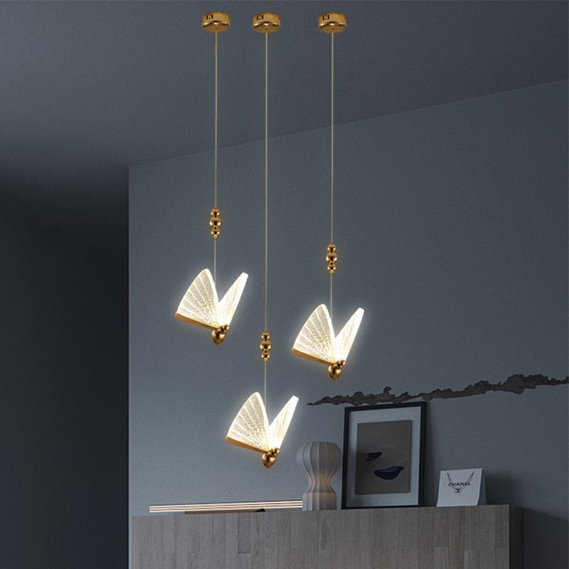 Modern Luxury Butterfly Pendant Light Aluminium Indoor LED Hanging Lamp with Acrylic Shade
