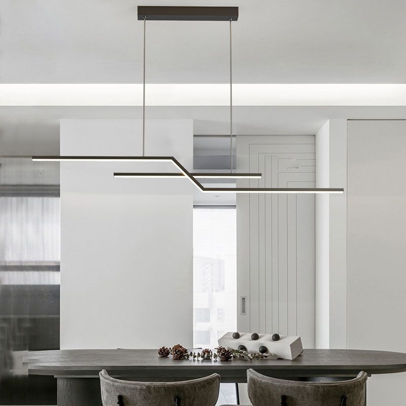 2-Light LED Island Light in Modern Simplicity Metal Linear Pendant Light for Dining Room