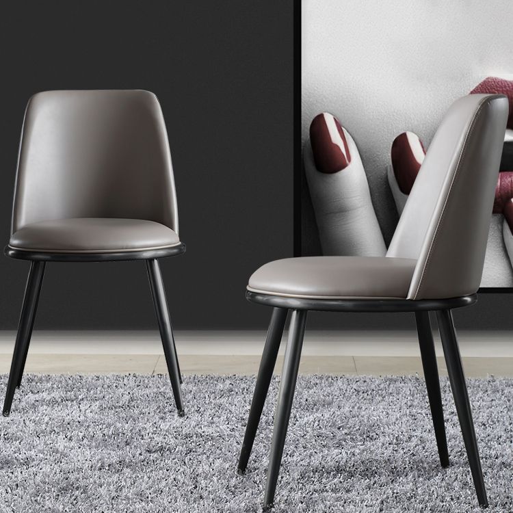 Contemporary Faux Leather and Metal Armless Dining Chairs for Kitchen