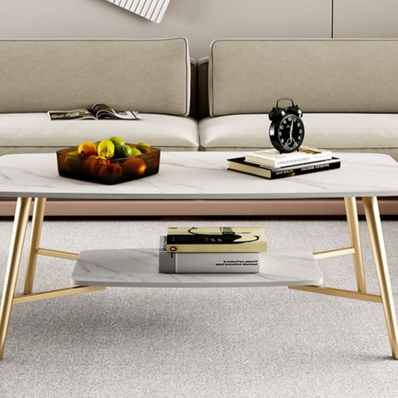 Rectangular Slate Top Coffee Table 4 Legs 1 Single Cocktail Table with Storage Shelf