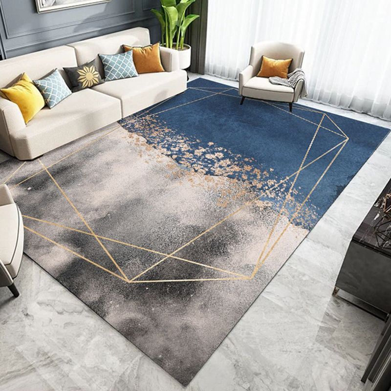 Blue Tone Simplicity Area Carpet Polyester Color Gradient Indoor Rug Easy Care Carpet for Bedroom