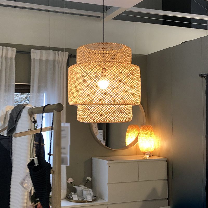 Bamboe lantaarn hanger lamp Aziatische stijl 1-bulb hangende verlichting voor woonkamer