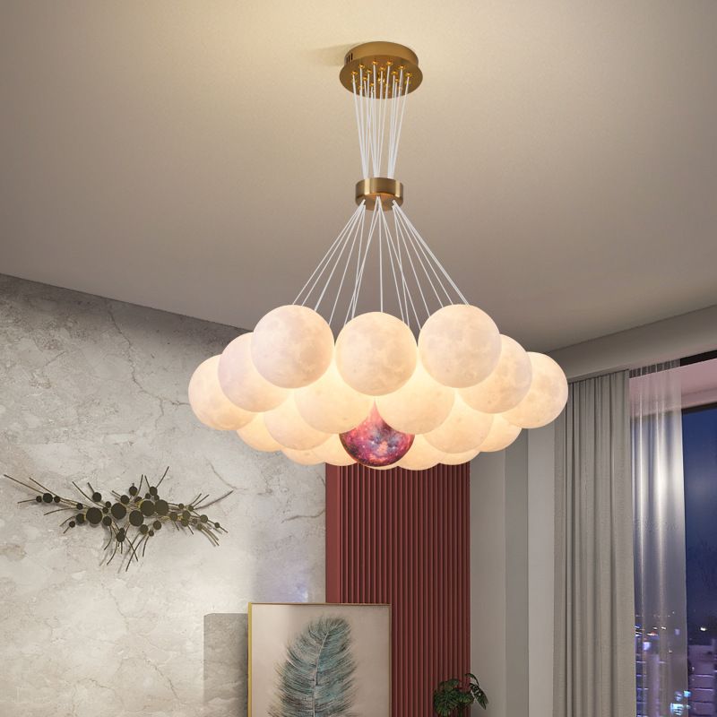 White Plastic Shade Chandelier Lighting Fixture Simple Pendant Light for Living Room